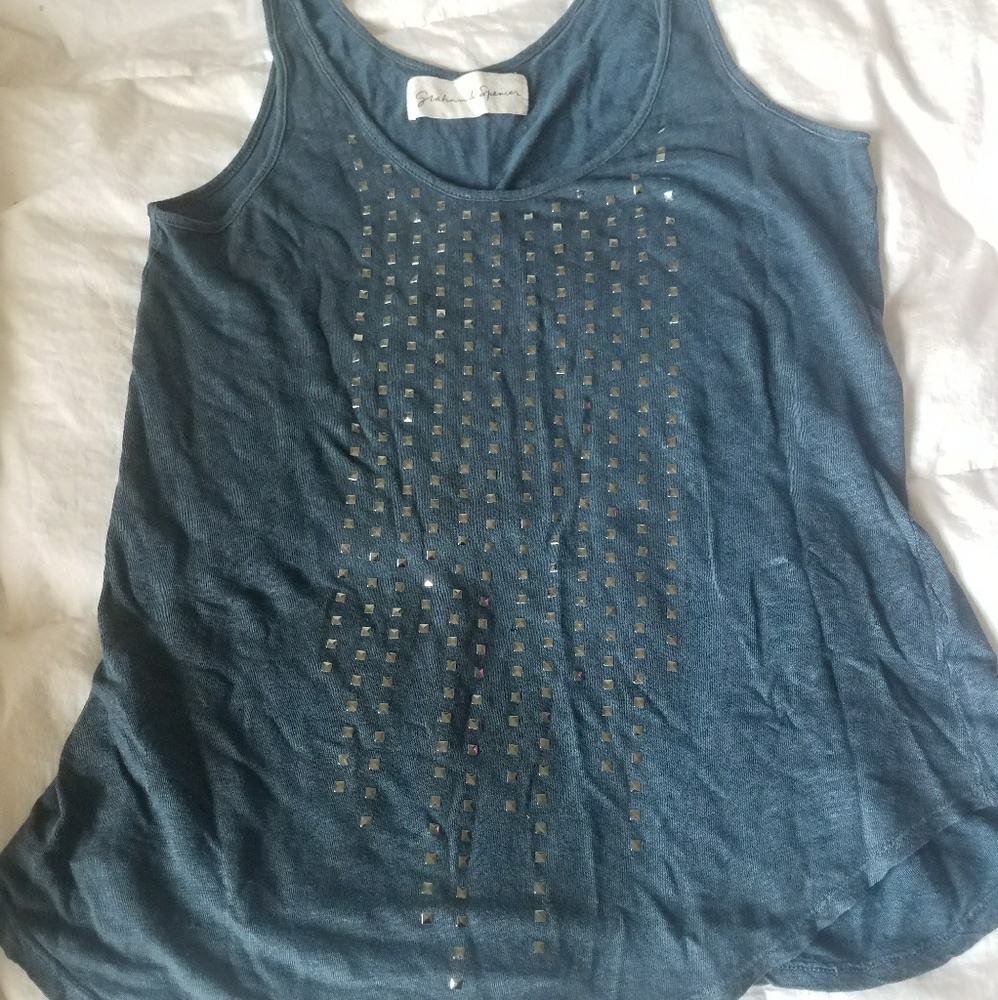 Graham and spencer womens blue studded tank top